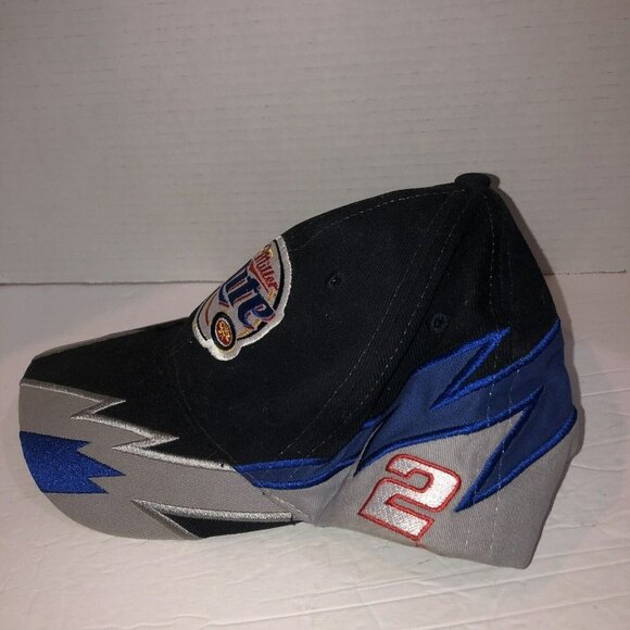 VTG Set of 2 Rusty Wallace #2 Miller Lite Racing Adjustable Hat Cap NASCAR Blue - Picture 11 of 16